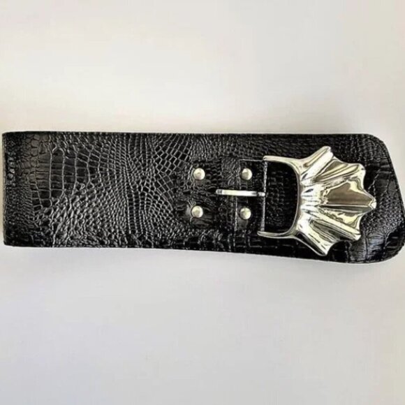 VINTAGE BLACK AND SILVER BELT GOTH COSTUME COSPLAY - Picture 1 of 9